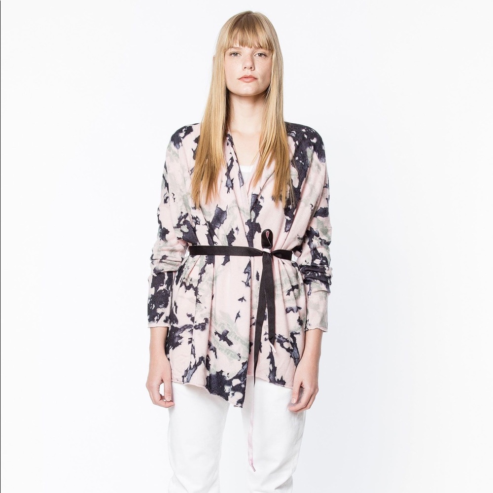 NWT $495 Zadig & Voltaire Rona Belted Tie-dye Cardigan Sweater